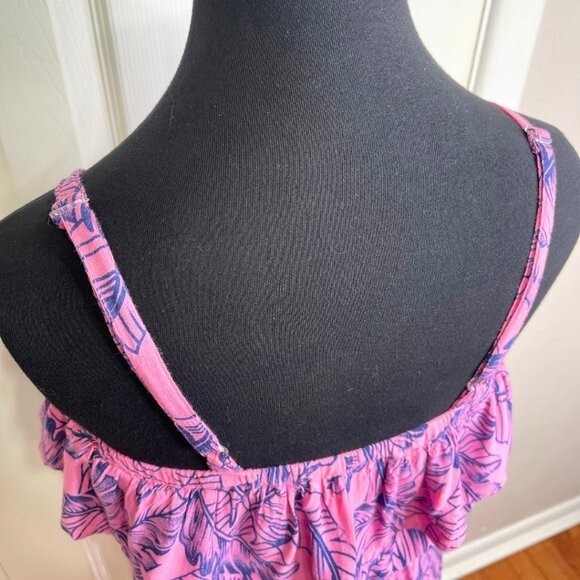 Women's Tropical Print Ruffled Dress with Adjustable Straps Size M-9 Juniors - Picture 6 of 13
